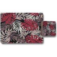 Benjamin Tate Design tropical leaves in red white grey placemat coaster set in Natural