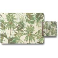 Benjamin Tate Design tropical leaves on yellow placemat coaster set in Natural