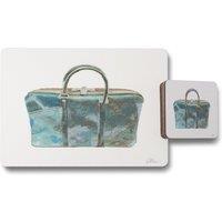 Benjamin Tate Design green handbag placemat coaster set in Natural
