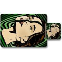 Benjamin Tate Design portrait of woman placemat coaster set in Natural