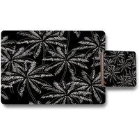 Benjamin Tate Design white palm trees on black placemat coaster set in Natural