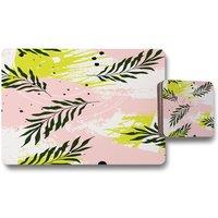 Benjamin Tate Design green leaves on brush strokes placemat coaster set in Natural