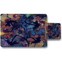 Benjamin Tate Design grunge flower print placemat coaster set in Natural