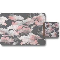 Benjamin Tate Design imprints flowers & leaves of wild rose placemat coaster set in Natural