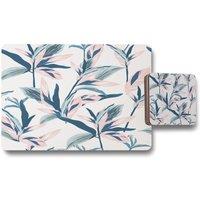Benjamin Tate Design winter pink blue flowers placemat coaster set in Natural