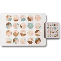 Benjamin Tate Design round texture & floral icons in pastel colours placemat coaster set in Natural