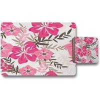 Benjamin Tate Design red pink floral placemat coaster set in Natural