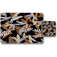 Benjamin Tate Design white orange olive leaves placemat coaster set in Natural