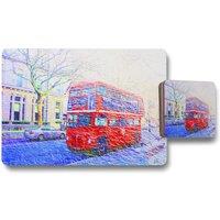 Benjamin Tate Design london bus red placemat coaster set in Natural