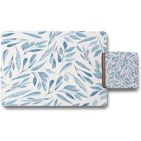 Benjamin Tate Design watercolour blue branches with leaves placemat coaster set in Natural