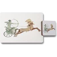 Benjamin Tate Design pharaoh on war chariot placemat coaster set in Natural