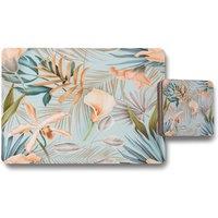 Benjamin Tate Design pink tropical flowers placemat coaster set in Natural