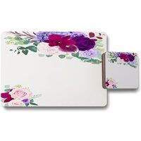 Benjamin Tate Design pink purple roses placemat coaster set in Natural