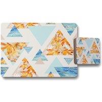 Benjamin Tate Design triangles with maple oak leaves marble placemat coaster set in Natural
