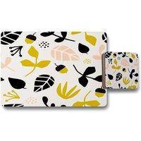 Benjamin Tate Design leaves acorns & branches placemat coaster set in Natural