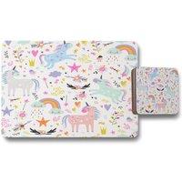 Benjamin Tate Design unicorns placemat coaster set in Natural