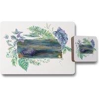 Benjamin Tate Design green leaves board placemat coaster set in Natural