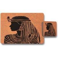 Benjamin Tate Design egyptian women on orange placemat coaster set in Natural