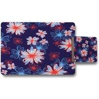 Benjamin Tate Design red white blue flower print placemat coaster set in Natural