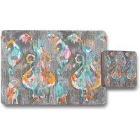 Benjamin Tate Design trendy tribal pattern in watercolour style placemat coaster set in Natural