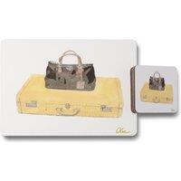 Benjamin Tate Design holiday shopping placemat coaster set in Natural