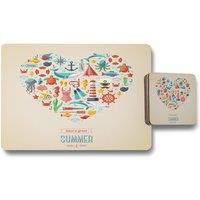 Benjamin Tate Design love heart of sealife nautical items placemat coaster set in Natural