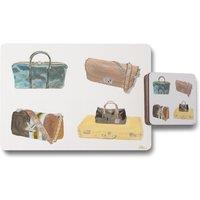 Benjamin Tate Design handbag collage placemat coaster set in Natural