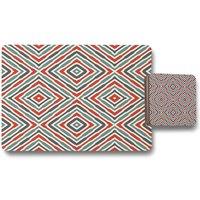 Benjamin Tate Design repeated squares & rhombuses ornamental abstract tribal motif placemat coaster set in Natural