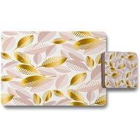 Benjamin Tate Design pastel rose & gold autumn placemat coaster set in Natural