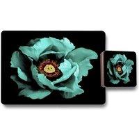 Benjamin Tate Design cyan peony flower placemat coaster set in Natural