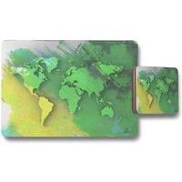 Benjamin Tate Design world map yellow & green placemat coaster set in Natural