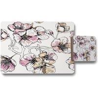 Benjamin Tate Design flower illustration placemat coaster set in Natural