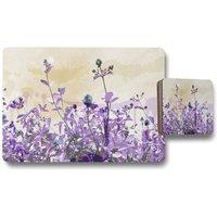 Benjamin Tate Design purple flowers placemat coaster set in Natural