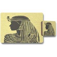 Benjamin Tate Design egyptian women on yellow placemat coaster set in Natural