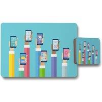Benjamin Tate Design hands holding smart phones placemat coaster set in Natural
