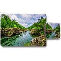 Benjamin Tate Design river in mountain forest landscape placemat coaster set in Natural