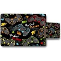 Benjamin Tate Design joystick game placemat coaster set in Natural