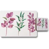 Benjamin Tate Design purple green leaves placemat coaster set in Natural