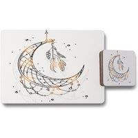 Benjamin Tate Design dream catcher with crescent moon placemat coaster set in Natural