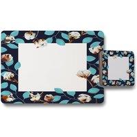 Benjamin Tate Design watercolour blue leaf frame placemat coaster set in Natural