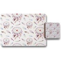 Benjamin Tate Design dreamcatcher & feather pattern placemat coaster set in Natural