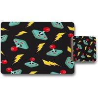 Benjamin Tate Design retro video game joystick placemat coaster set in Natural