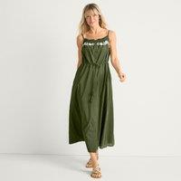 Lands' End Women's Embroidered Midi Dress in Green | Size: 14-16