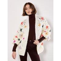 Apricot Women's Chunky Knit 3D Flower Cardigan in Cream | Size: 12