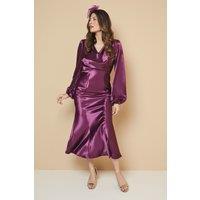 Wallis Women's Satin Cowl Neck Midi Dress in Plum | Size: 10