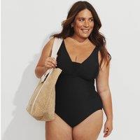 Lands' End Women's Grecian V-neck Slender Swimsuit - D Cup in Black | Size: 18