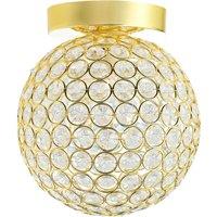 Happy Homewares Modern Metal & Clear Beaded Glass IP44 Rated Bathroom Ceiling Light in Gold