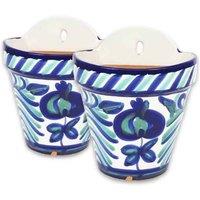 Verano Spanish Ceramics Granada Hand Painted White Set of 2 Outdoor Garden Hanging Plant Pots (D) 22cm