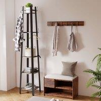 HOMCOM Industrial Coat Stand with 4 Storage Shelves & 8 Hooks in Grey