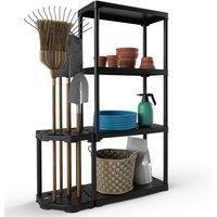 Gymax 4-Tier Garage Shelving Unit Tool Rack With 11-hole Sided Tool Holder in Black